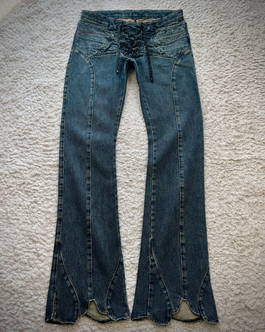 Henry Duarte Sculpted Hem Lace Up Flared Jeans