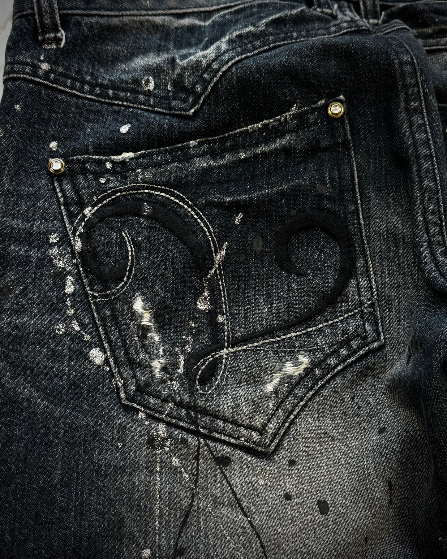 Lagust Silver Splatter Python Repaired Bootcut Denim