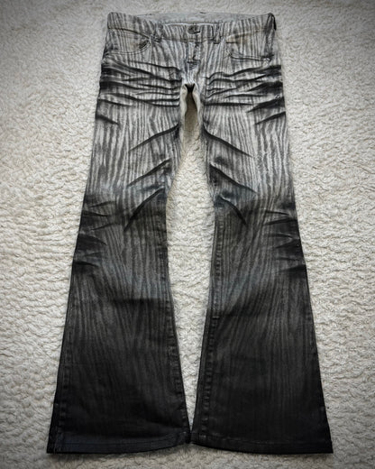 Tornado Mart Zebra Clawmarks Coated Flared Jeans