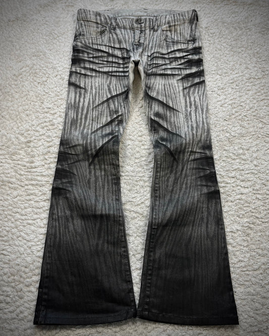 Tornado Mart Zebra Clawmarks Coated Flared Jeans