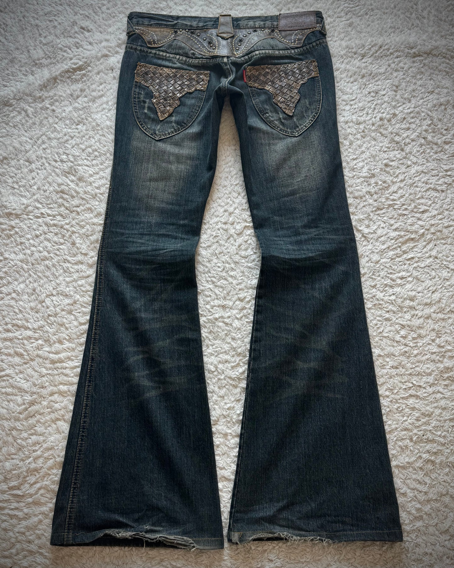 Tornado Mart Western Studded Leather Flared Jeans