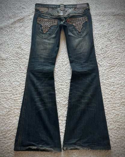 Tornado Mart Western Studded Leather Flared Jeans