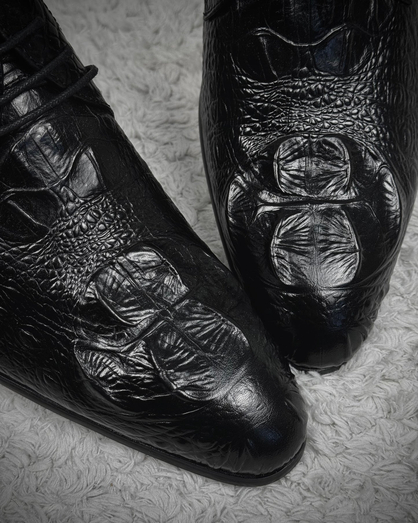 Bogarete Deep Textured Crocodile Leather Dress Boots