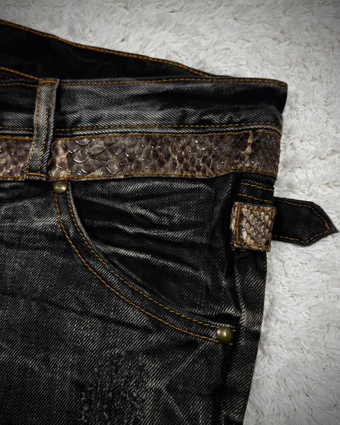 Tornado Mart Python Belted Flared Jeans