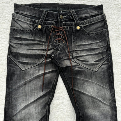 Tornado Mart Claw Marks Flared Lace-Up Jeans