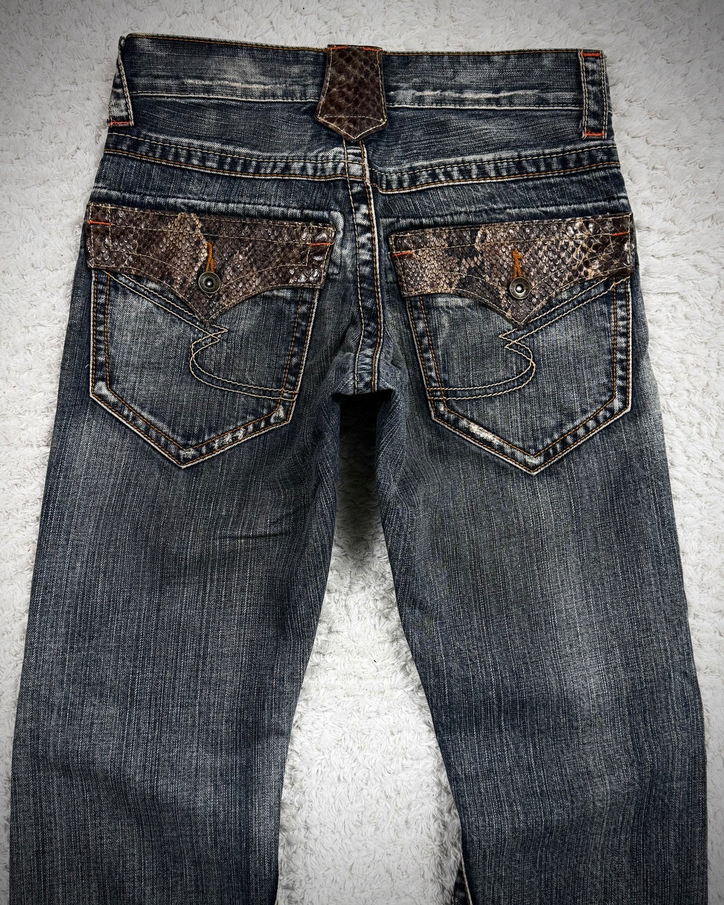 Semantic Design Python Detailed Spiral Flared Jeans