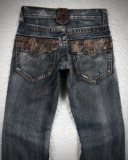 Semantic Design Python Detailed Spiral Flared Jeans