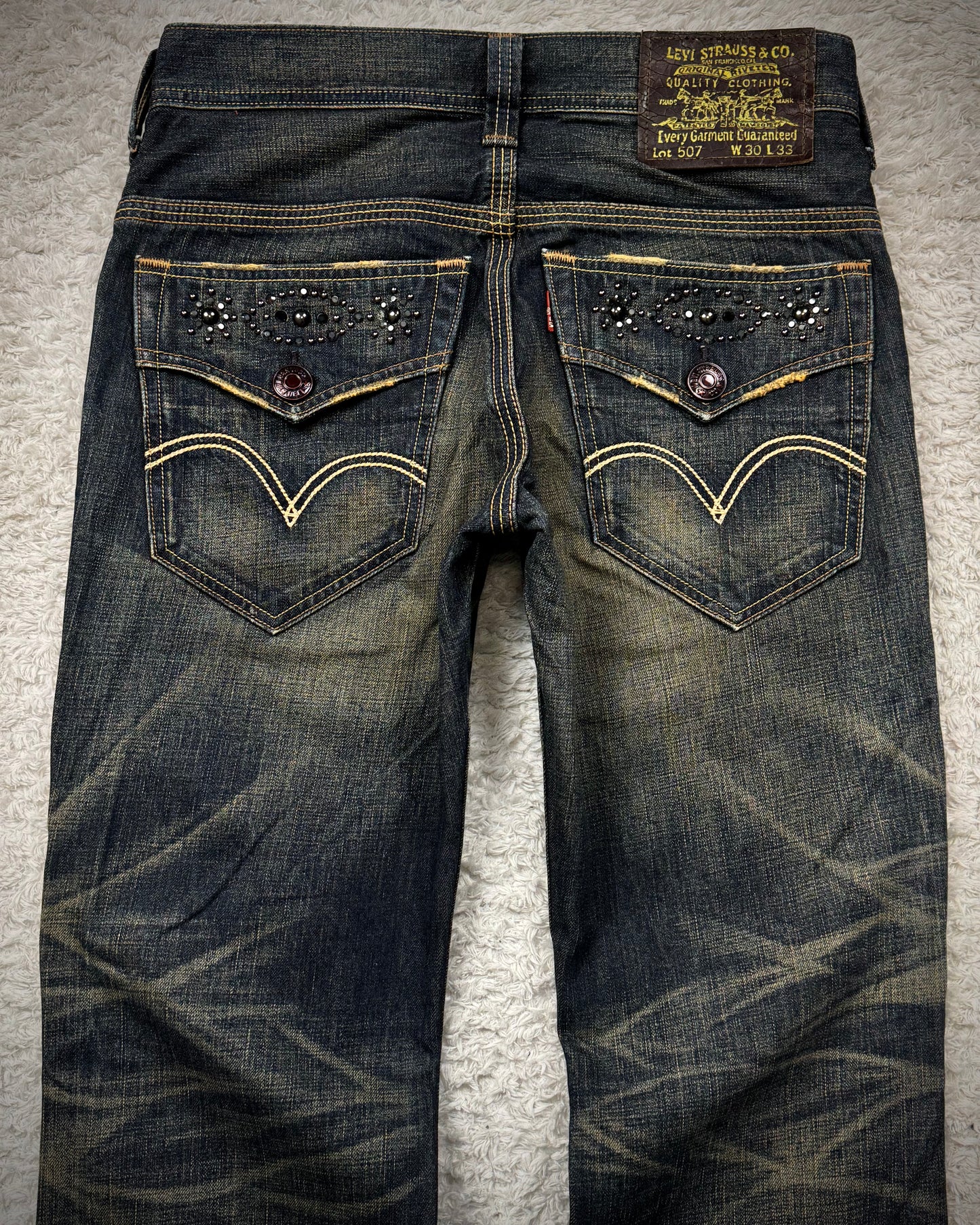Levi’s 507 Mud Whisker Washed Studded Bootcut Jeans