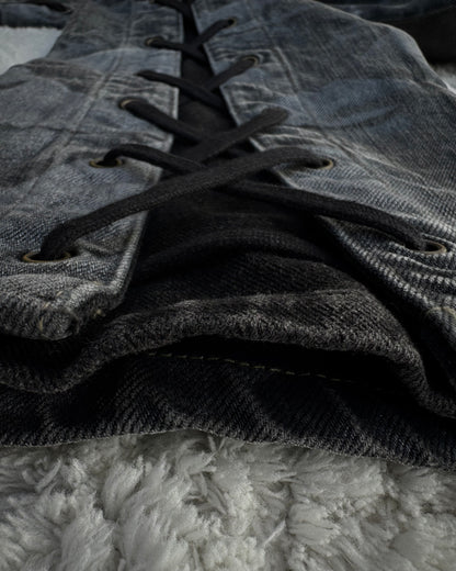 Tornado Mart Backlace Crystal Washed Flared Jeans