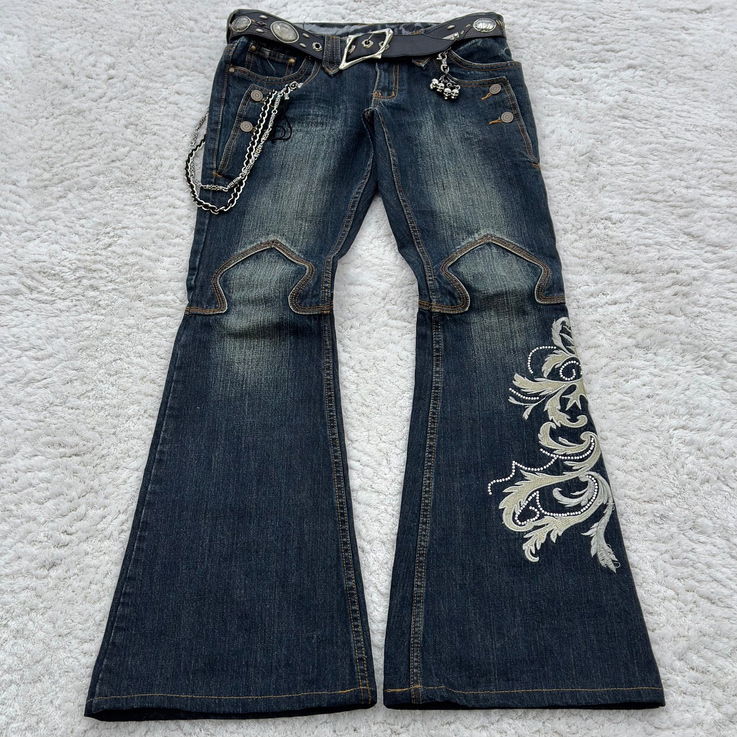 Tornado Mart Tribal Tattoo Embroidery Flared Jeans