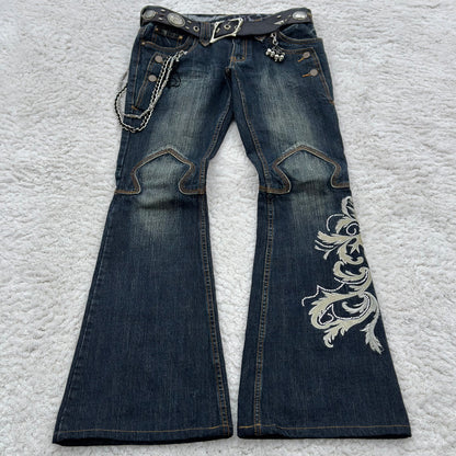 Tornado Mart Tribal Tattoo Embroidery Flared Jeans