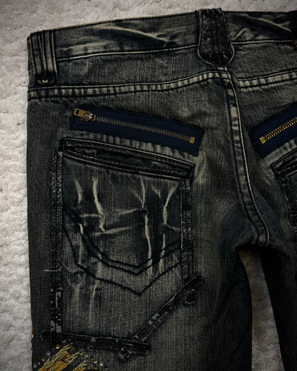 Tornado Mart Tribe Skull Embroidery Flared Jeans