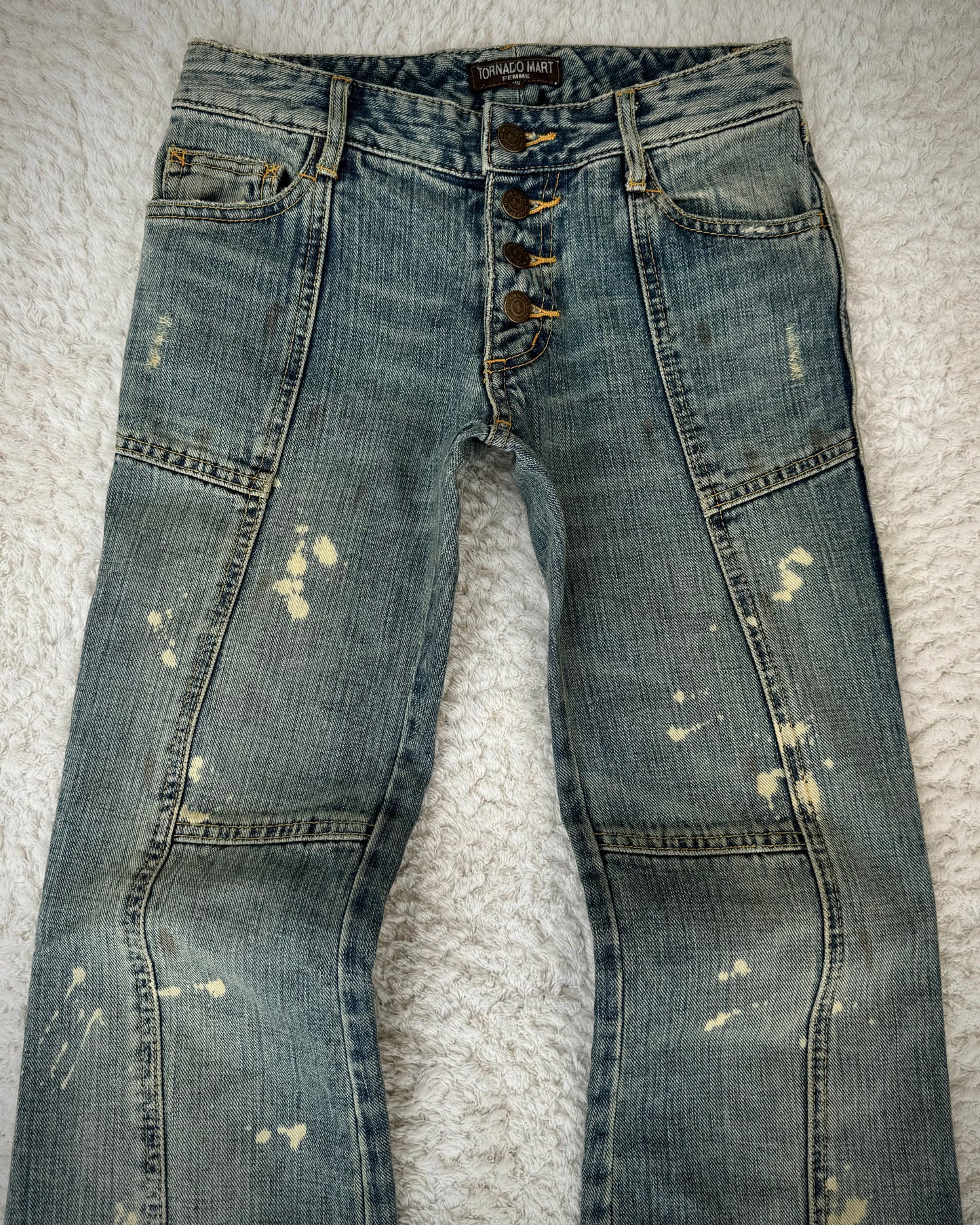 Tornado Mart Backlace Paint Splatter Flared Jeans