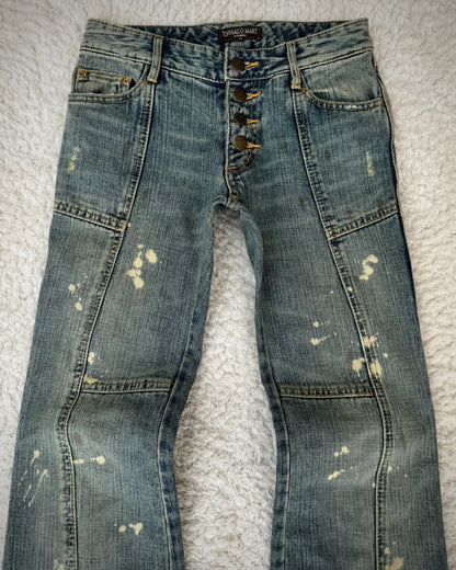 Tornado Mart Backlace Paint Splatter Flared Jeans