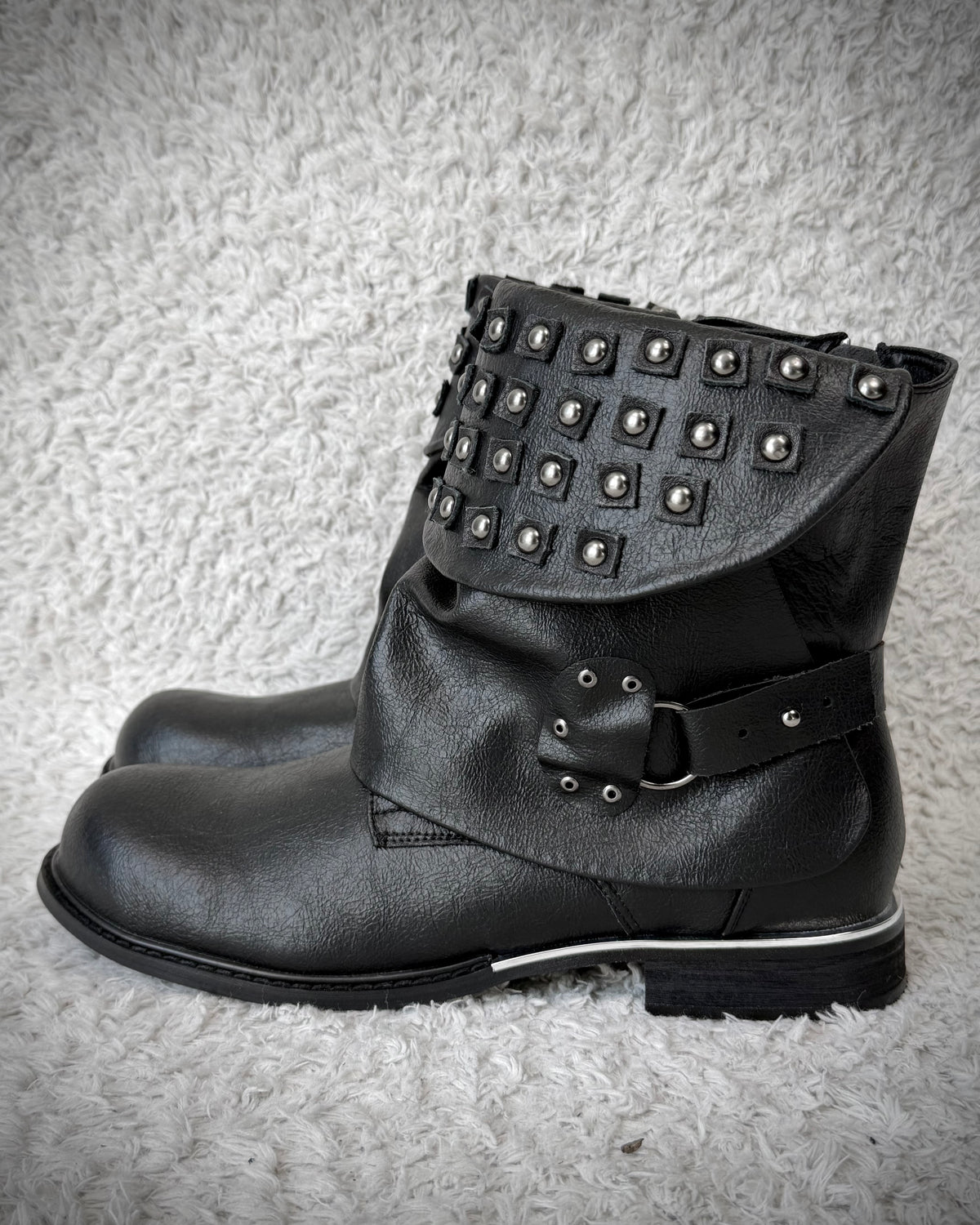 Studded Double Layered Leather Boots