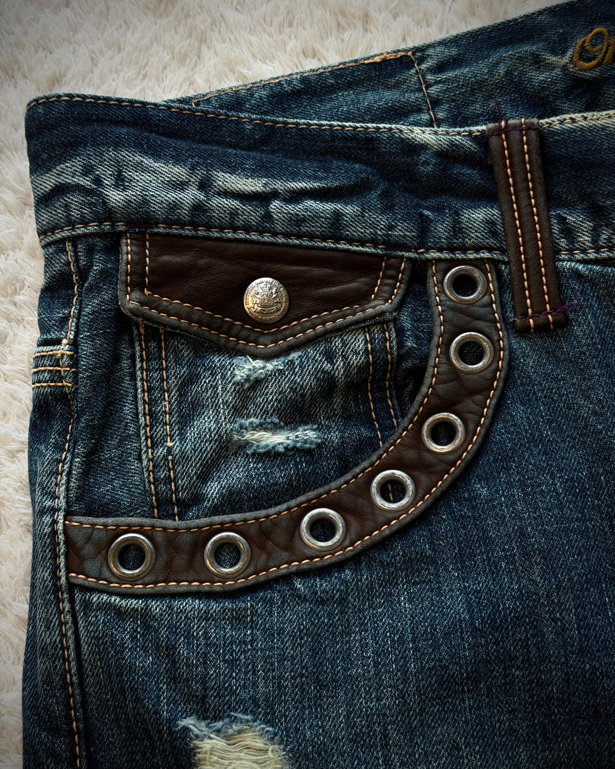 On Board Vintage Leather Flap Flared Jeans