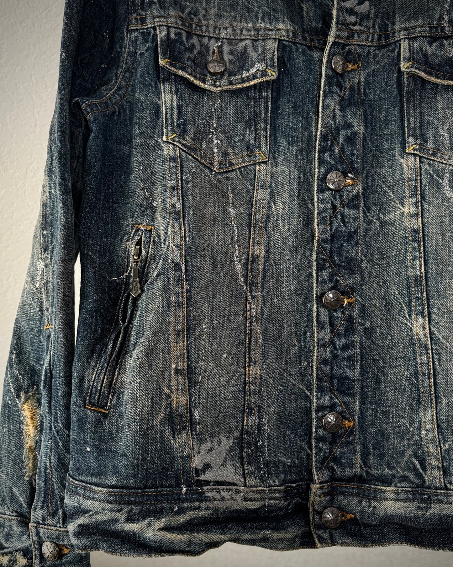 Midas Silver Splatter Distressed Denim Jacket