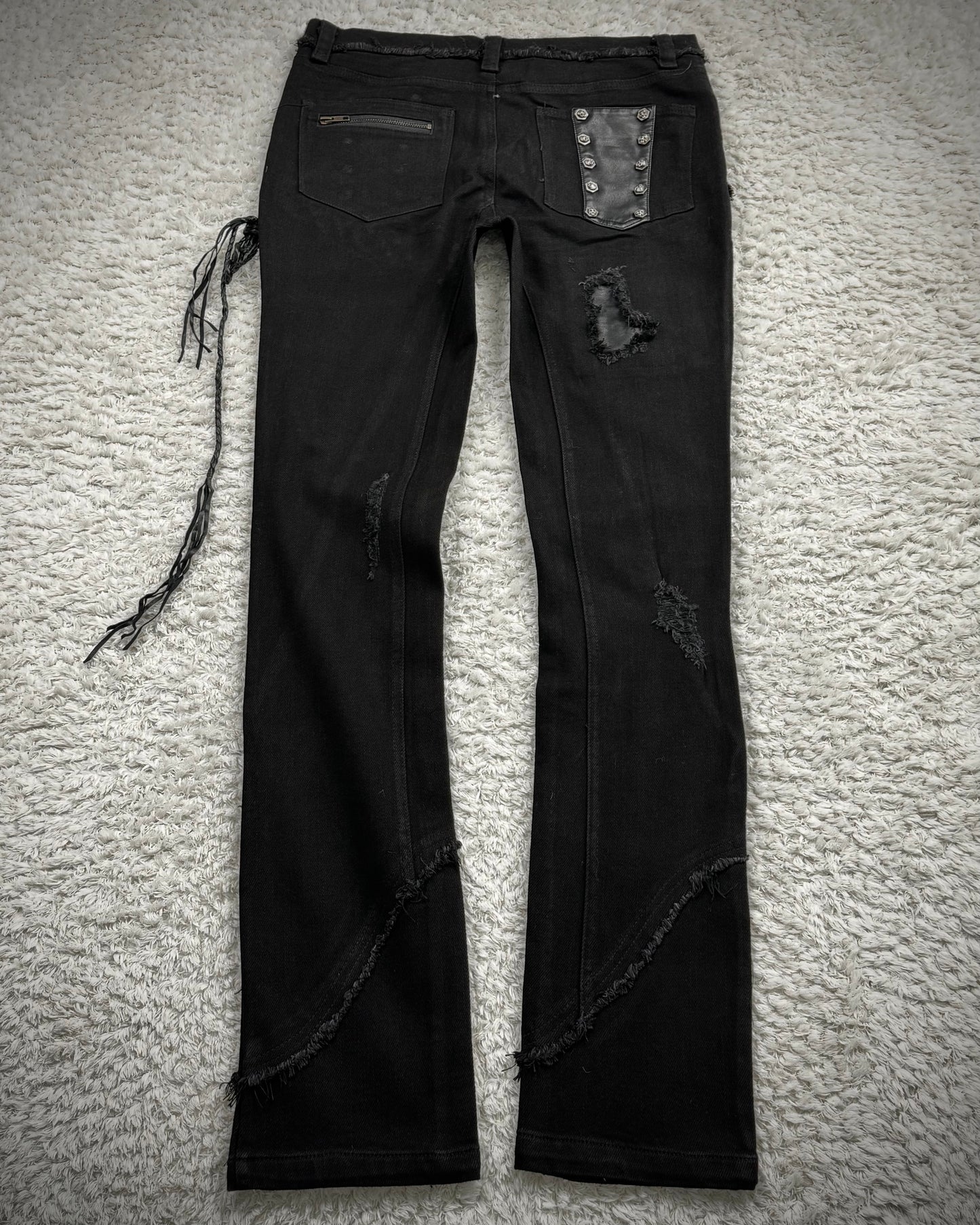 The Space Between Us Punk Lace Up Leather Repaired Pants