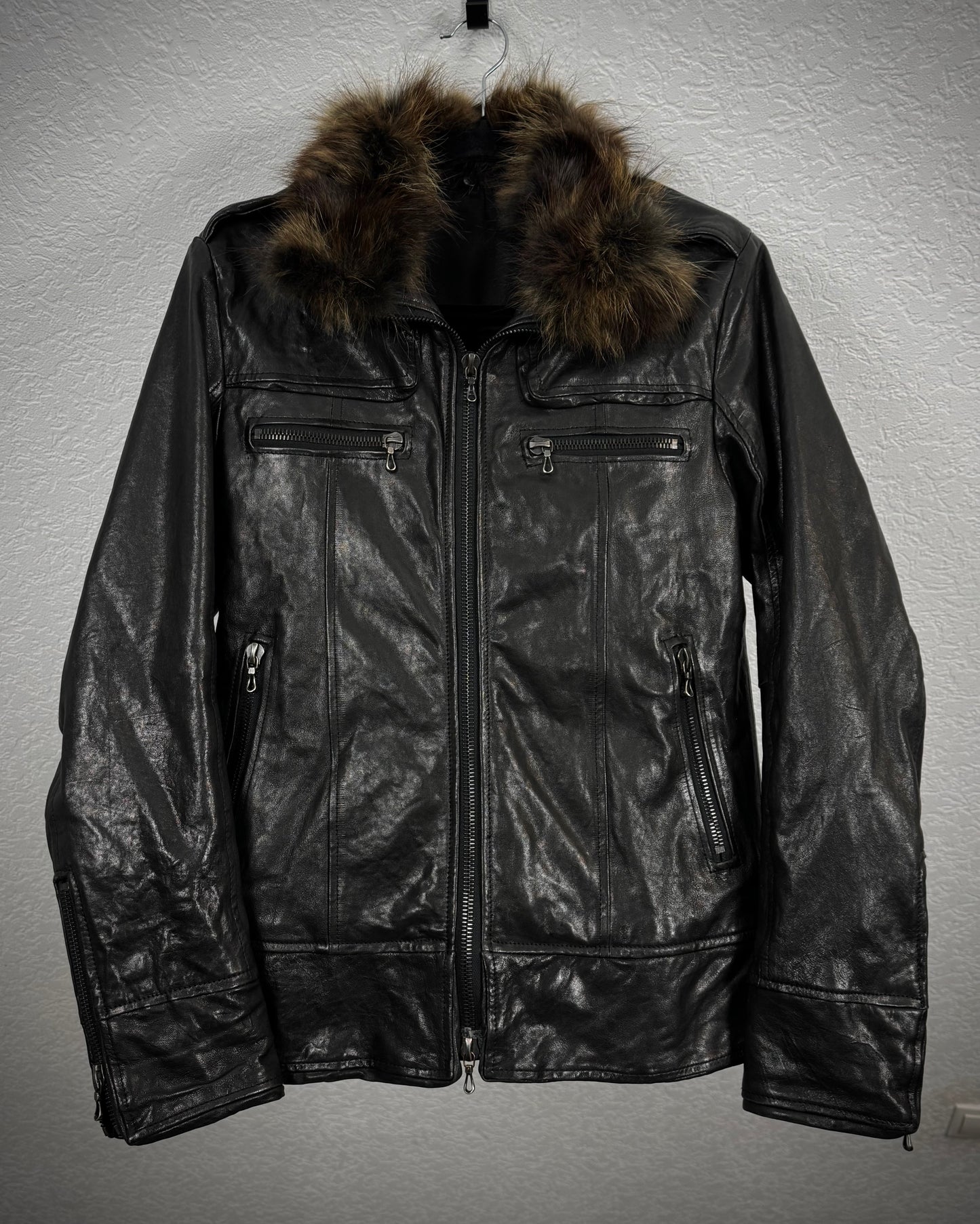 Shellac Fur Collar Leather Jacket