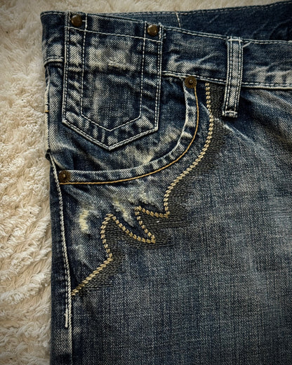 Tornado Mart Tribal Embroidery Spiral Flared Jeans