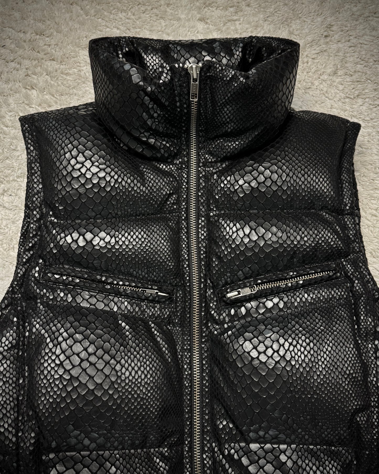 L7 Real Hip Python Luster Puffer Vest