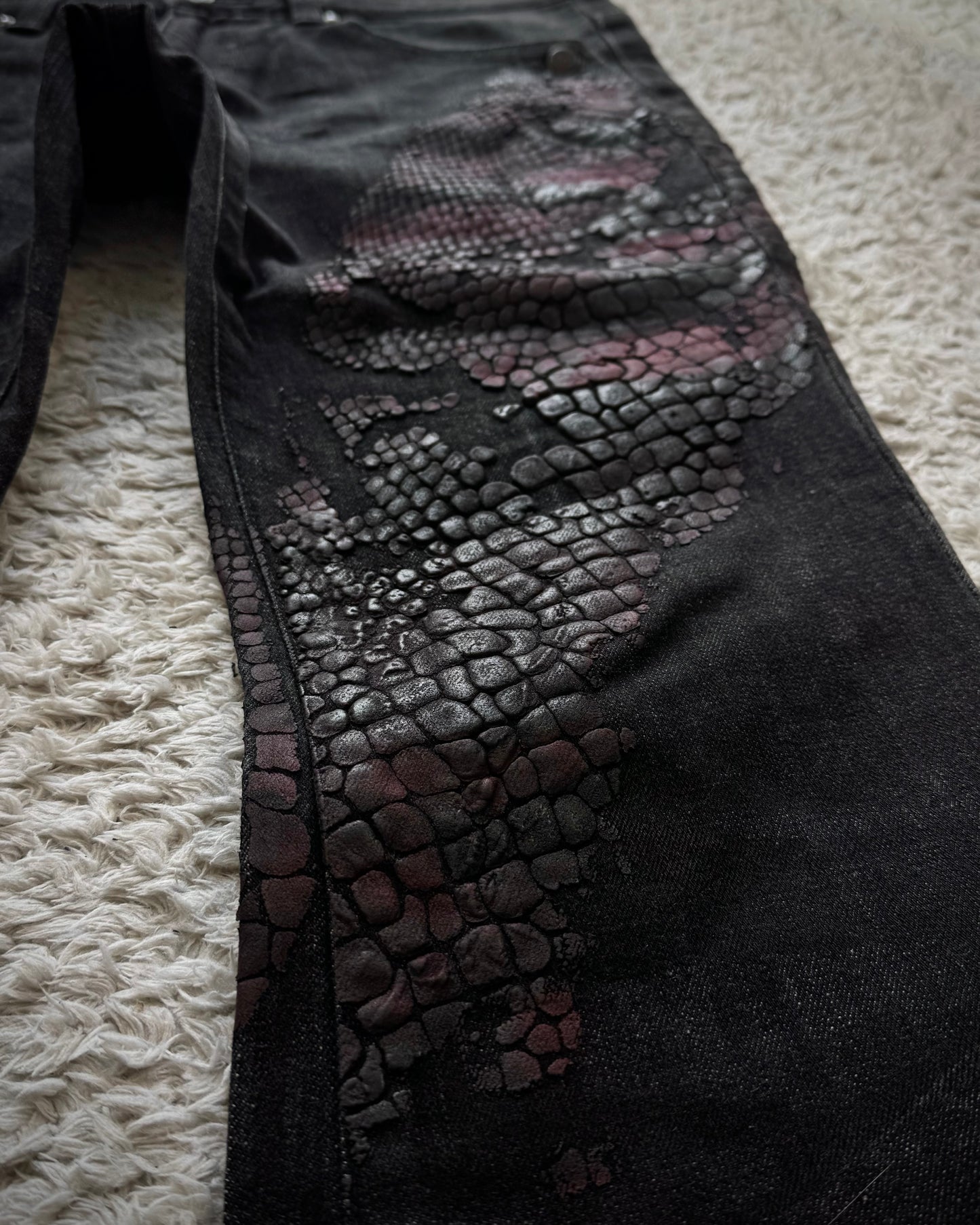Tornado Mart 3D Python Coated Flared Jeans