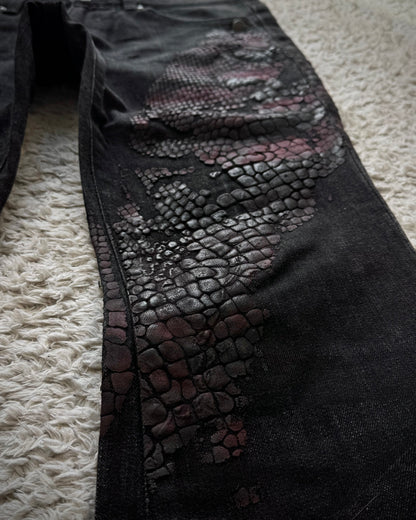 Tornado Mart 3D Python Coated Flared Jeans