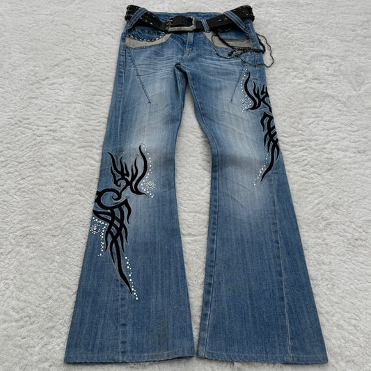 Tornado Mart Tribals Embroidered Flared Jeans with Crystals