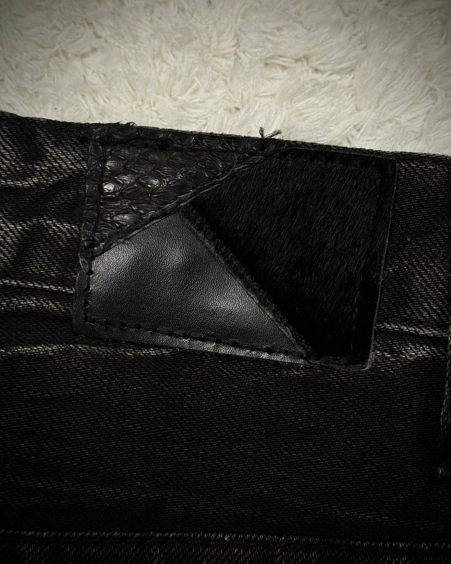 Fuga Skull Embossed Whisker Washed Flared Jeans