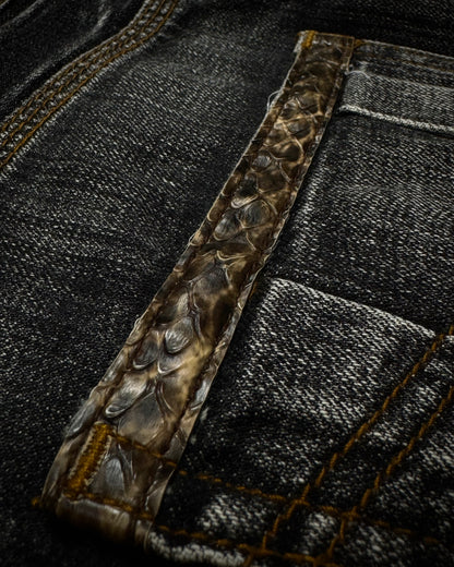 Semantic Design Python Detailed Luster Clawmarks Coated Bootcut Jeans