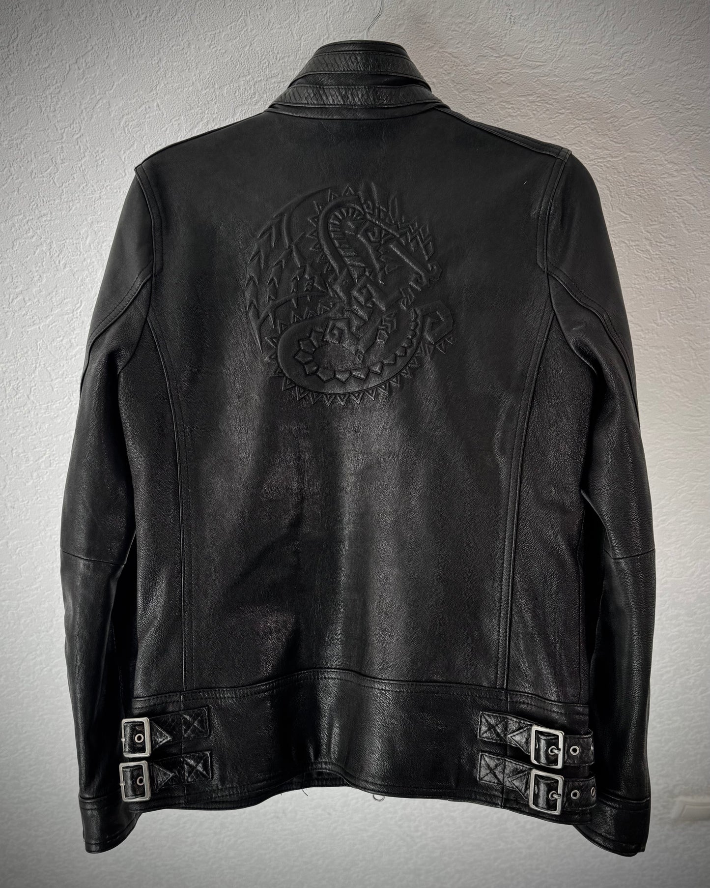 Monster Hunter Dragon Embossed Python Textured Leather Jacket
