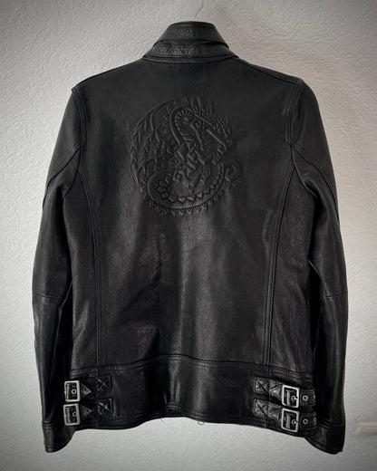 Monster Hunter Dragon Embossed Python Textured Leather Jacket