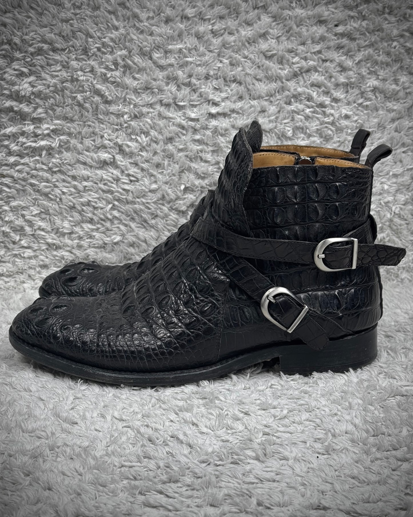 Belted Depth Sculpted Crocodile Leather Boots