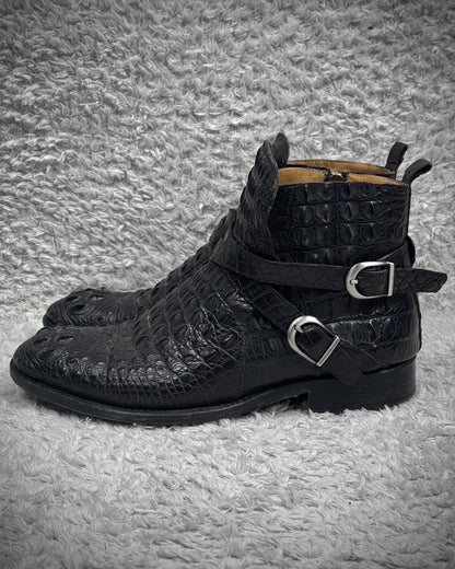Belted Depth Sculpted Crocodile Leather Boots