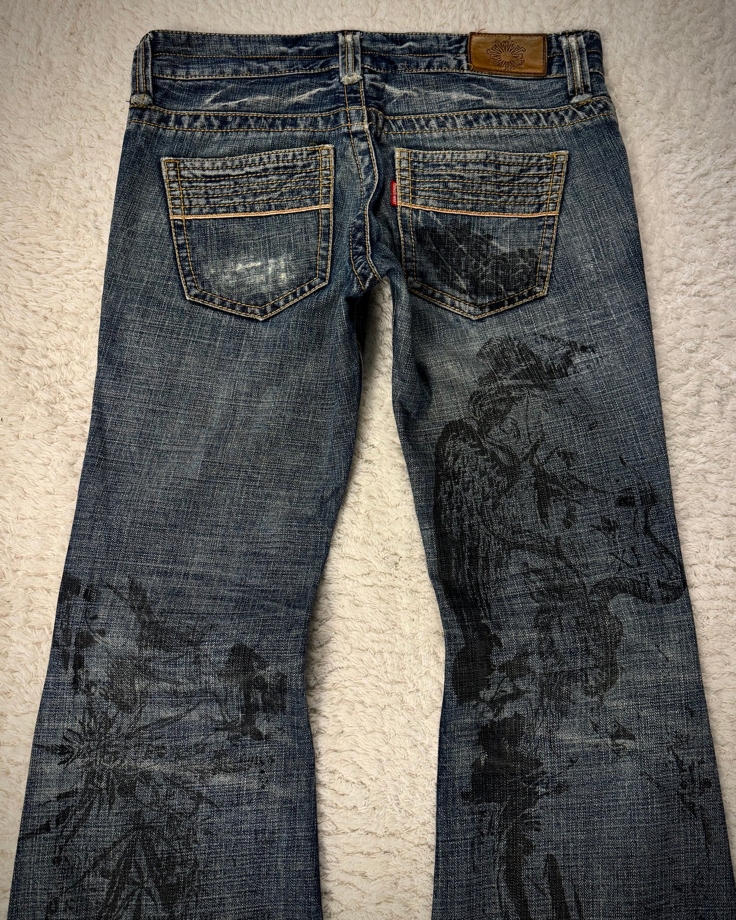 Tornado Mart Abstract Chaos Print Flared Jeans