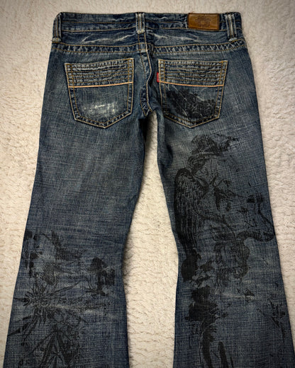 Tornado Mart Abstract Chaos Print Flared Jeans