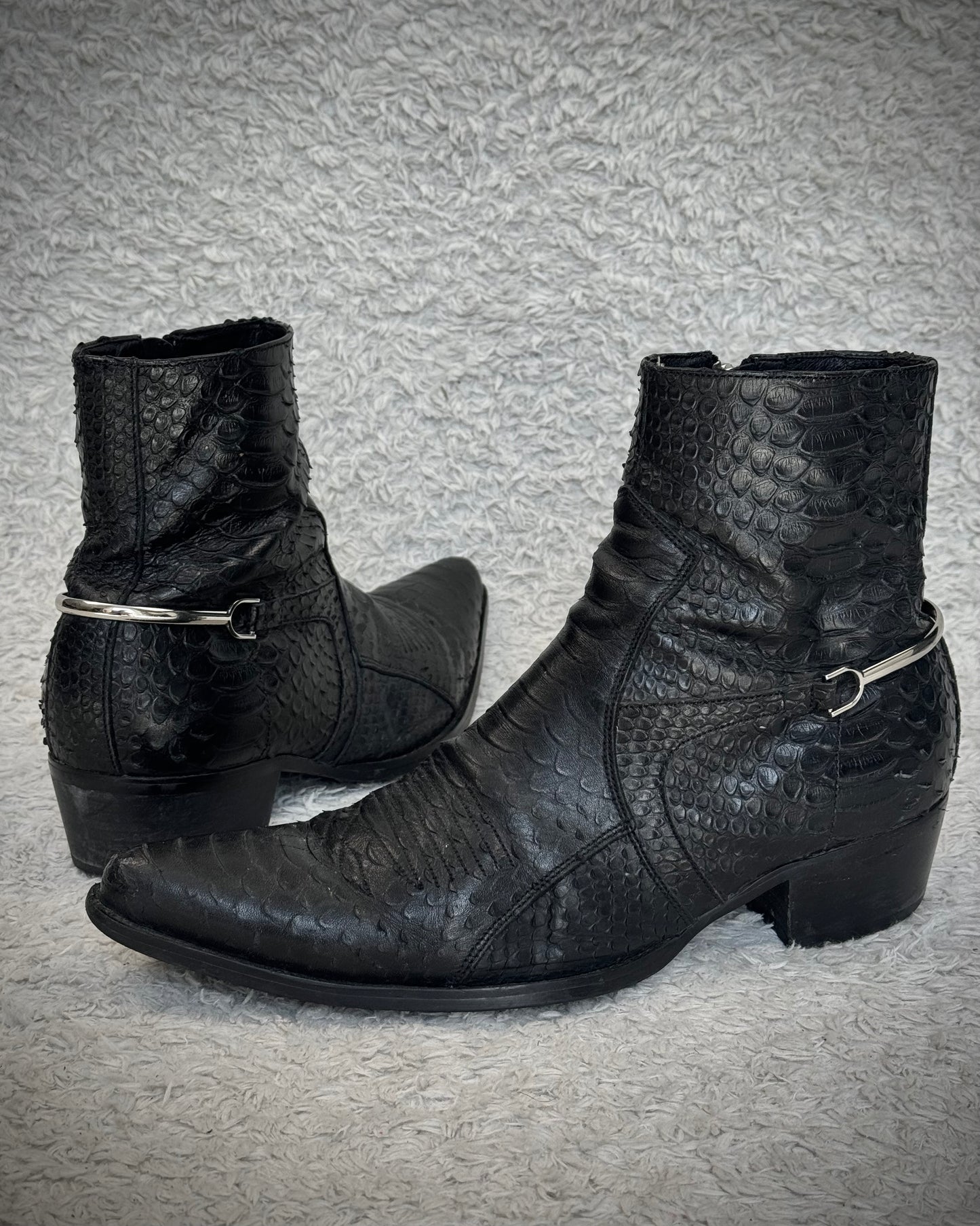 Fr. Lancelot Pointed Python Leather Boots