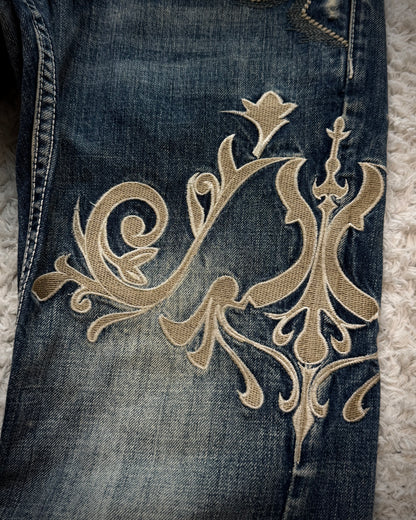 Tornado Mart Tribal Embroidery Spiral Flared Jeans