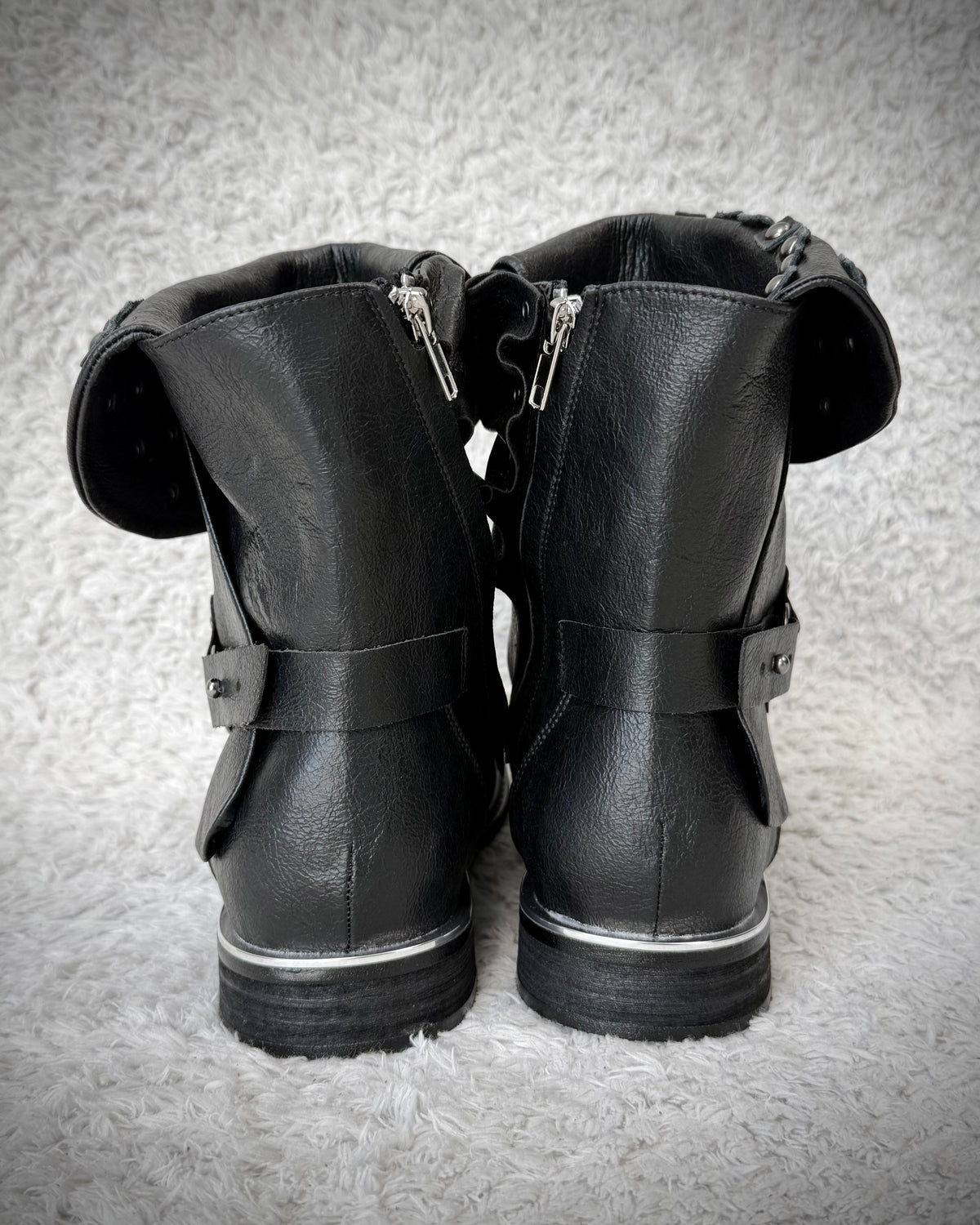 Studded Double Layered Leather Boots