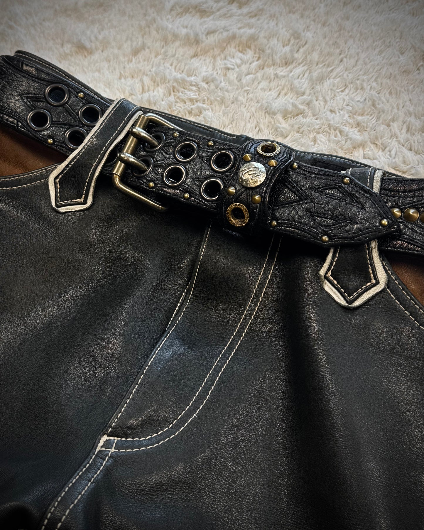 KMRii Cone Studded Double Pronged Leather Belt