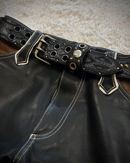KMRii Cone Studded Double Pronged Leather Belt