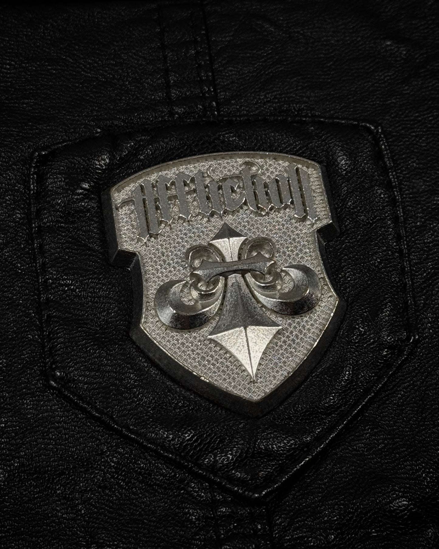 Affliction Spike Studded Metal Badge Leather Jacket