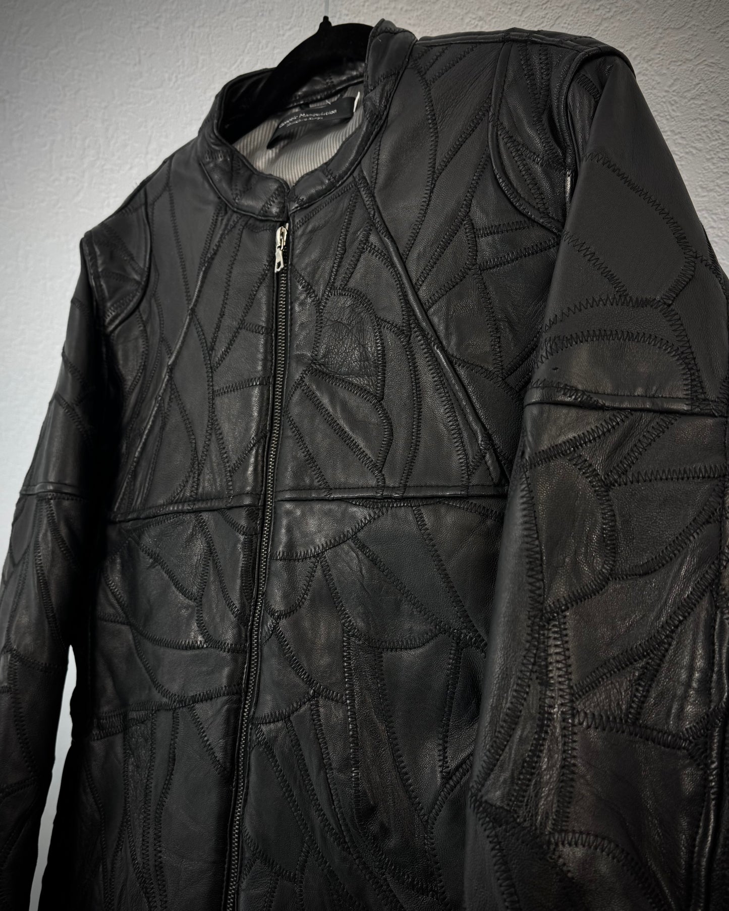 Genetic Manipulation Scar Stitched Leather Patchwork Jacket