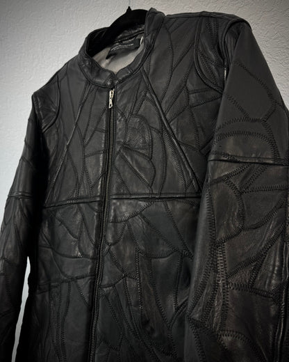 Genetic Manipulation Scar Stitched Leather Patchwork Jacket
