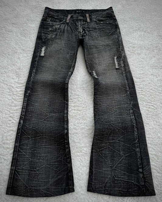K.U.I. Python Decorated Honeycomb Washed Flared Jeans