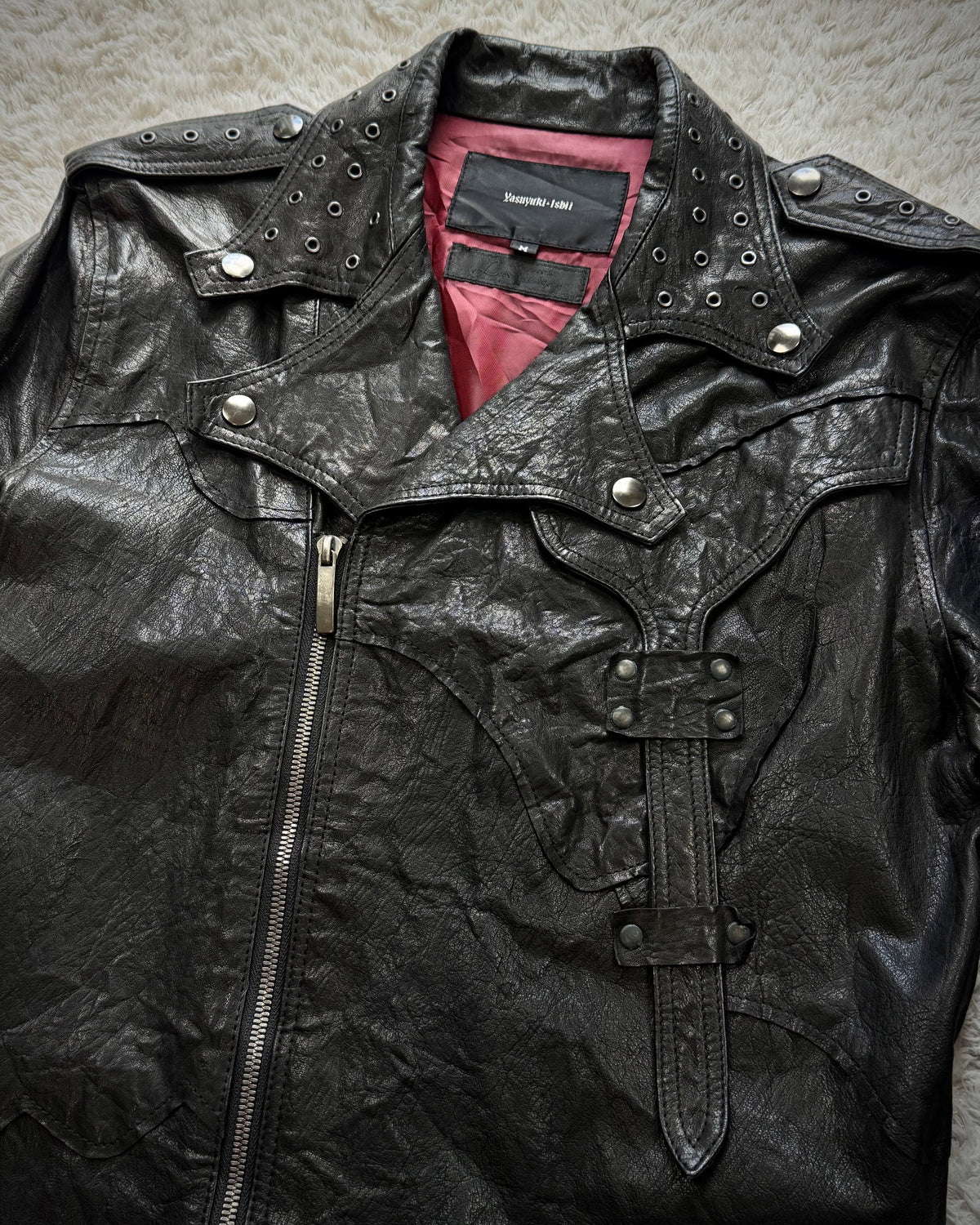 Yasuyuki Ishii Studded Raw Cut Leather Patchwork Jacket