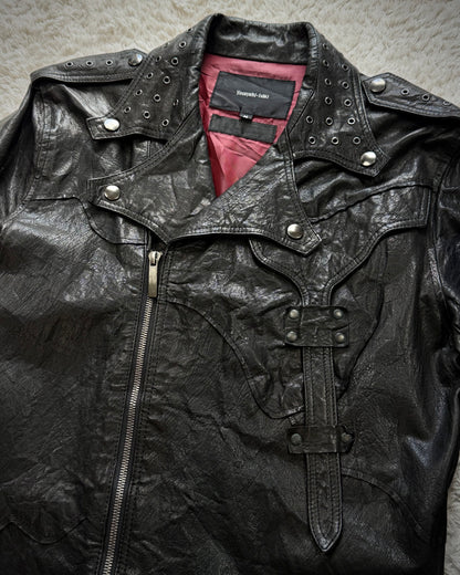 Yasuyuki Ishii Studded Raw Cut Leather Patchwork Jacket