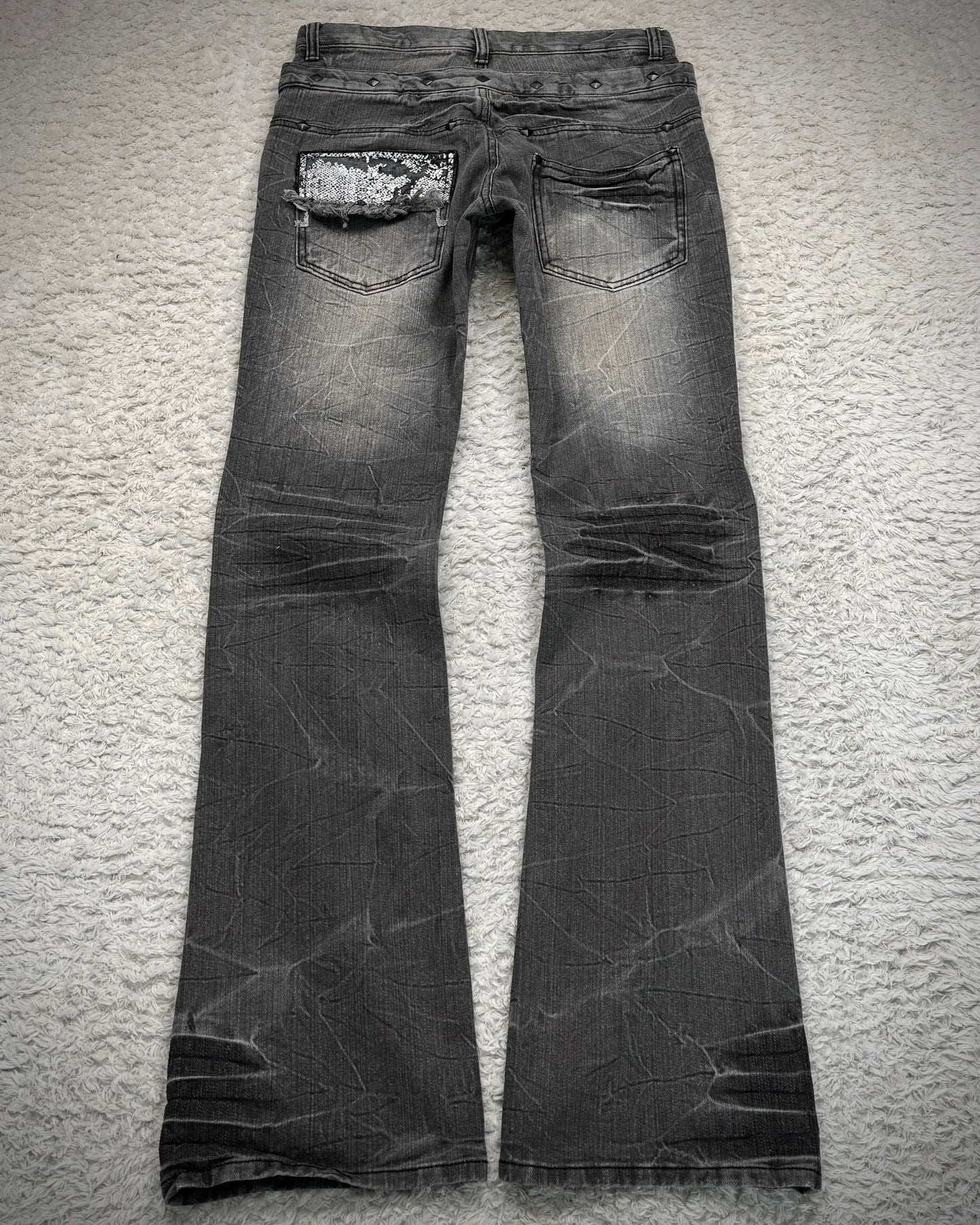 LAD Double Waisted Lace Up Studded Flared Jeans