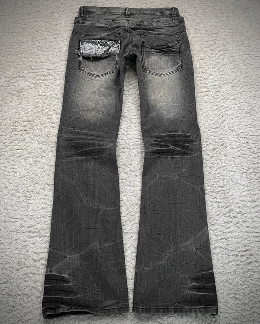 LAD Double Waisted Lace Up Studded Flared Jeans