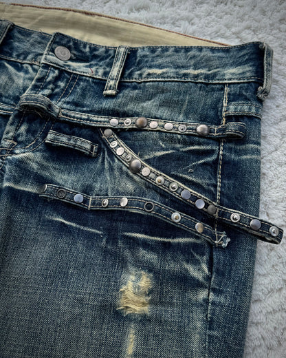 Tornado Mart Studded Straps Flared Jeans